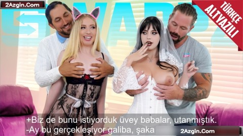 Anime Kostümü Giyen Kaşar Kızlar Kaslı Üvey Babalarla Değişerek Sikiştiler